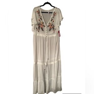 Boho size XXL white tie front duster swim cover up